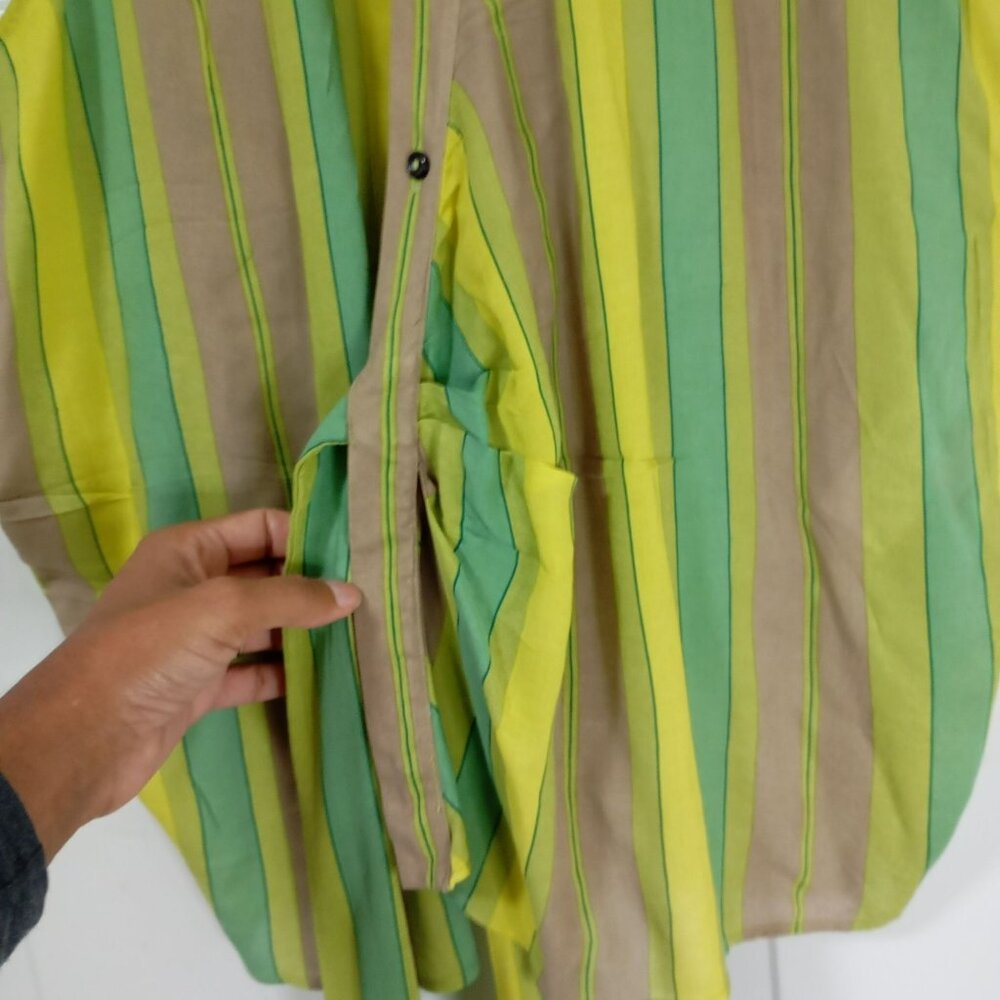 Free People Striped Sleeveless Button-Down Tie-Front Blouse Top S Green & Yellow - Picture 4 of 12